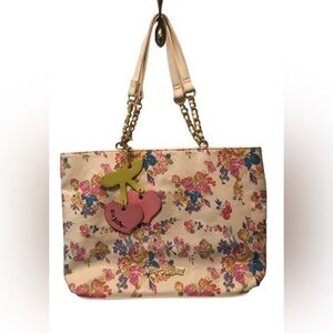 Betsey Johnson Spring Florals Large Double Handle Bag Big Bows Colorful 17X12”